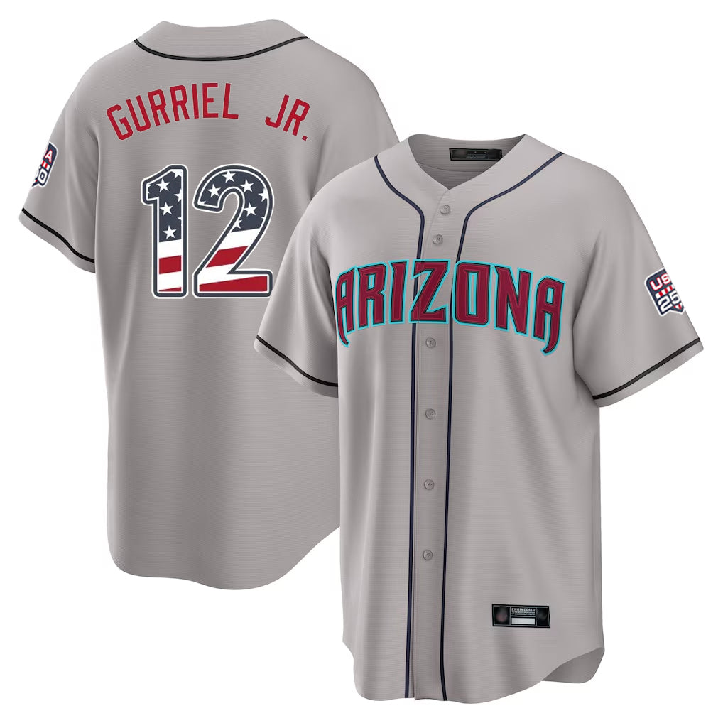 Arizona Diamondbacks #12 Lourdes Gurriel Jr Player Gray BFRAILEY USA 250 Fourth of July Home Game Stitched Jerseys