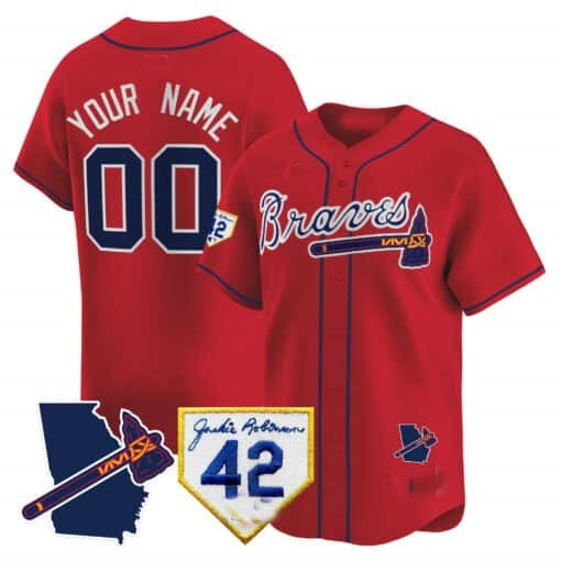 Custom Atlanta Braves 2024 Robinson & Georgia Patch Vapor Premier Limited Jersey ¨C Red BFRAILEY