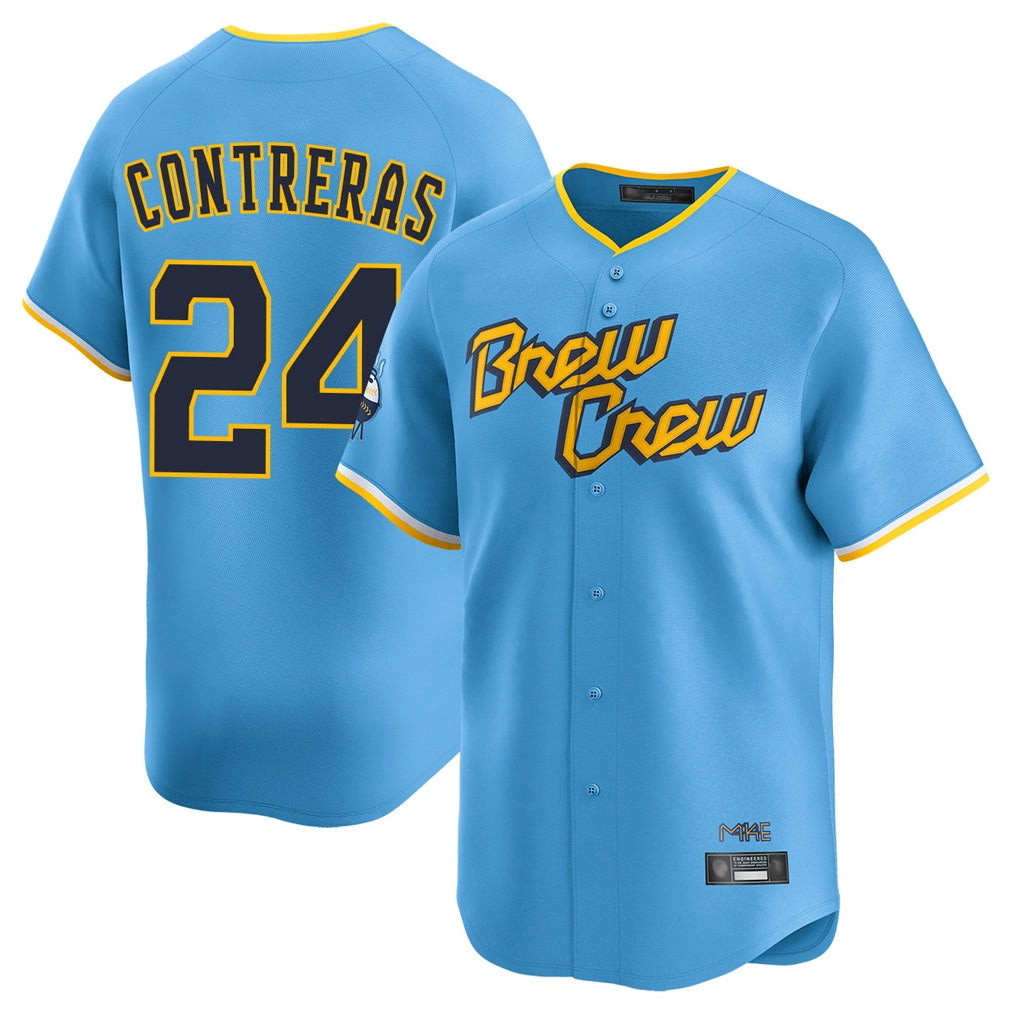 Milwaukee Brewers #24 William Contreras Player Light Blue BFRAILEY City Connect Home Limited Stitched Jerseys
