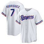 Texas Rangers #7 Ivan Rodriguez White BFRAILEY Home Retired Player Replica Jersey