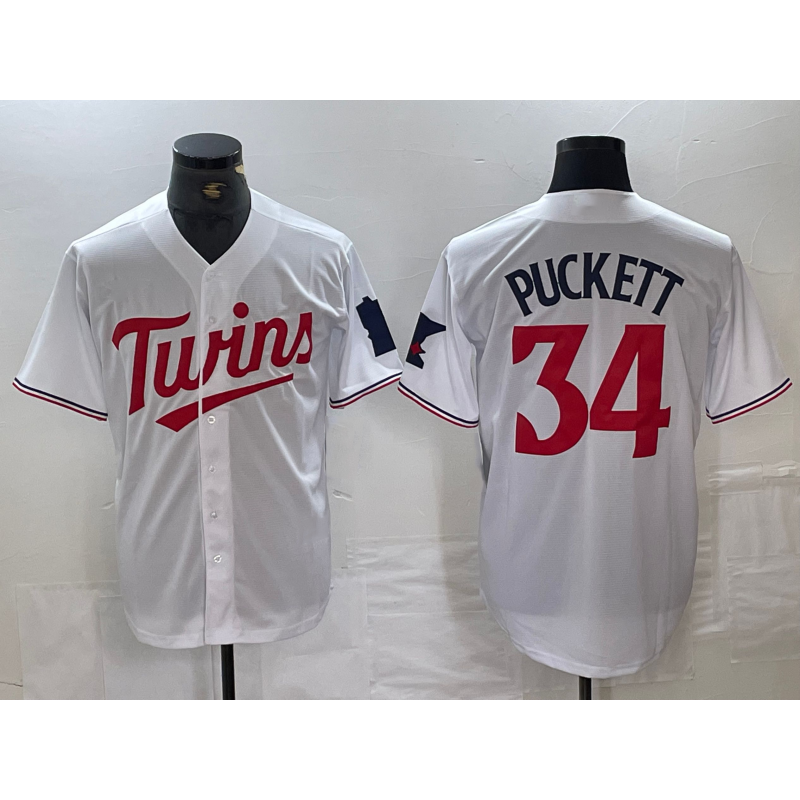 Minnesota Twins #34 Kirby Puckett White Red BFRAILEY Stitched Cool Base Jersey