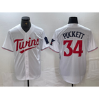 Minnesota Twins #34 Kirby Puckett White Red BFRAILEY Stitched Cool Base Jersey