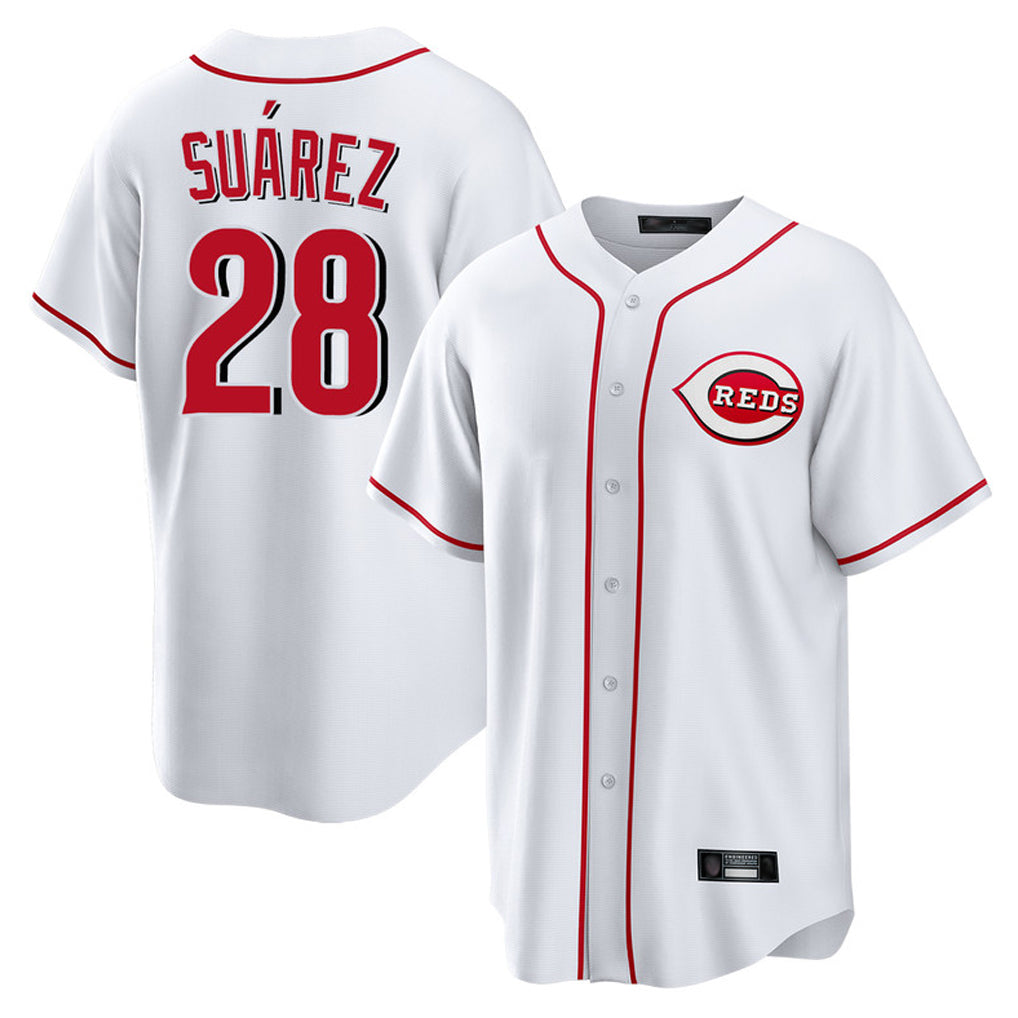 Cincinnati Reds #28 Eugenio Su¨¢rez Player White BFRAILEY Game Home Stitched Jerseys