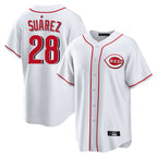 Cincinnati Reds #28 Eugenio Su¨¢rez Player White BFRAILEY Game Home Stitched Jerseys