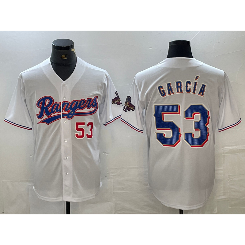 Texas Rangers #53 Adolis Garcia Number White BFRAILEY 2023 World Series Champions Cool Base Jersey 2