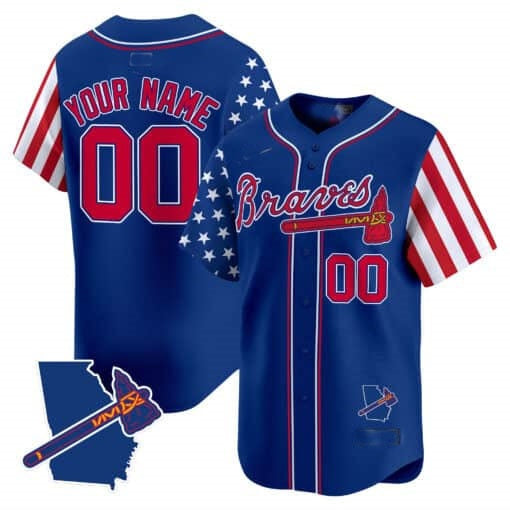 Custom Atlanta Braves 2024 Independence Day Vapor Premier Limited Jersey V2 ¨C Royal BFRAILEY
