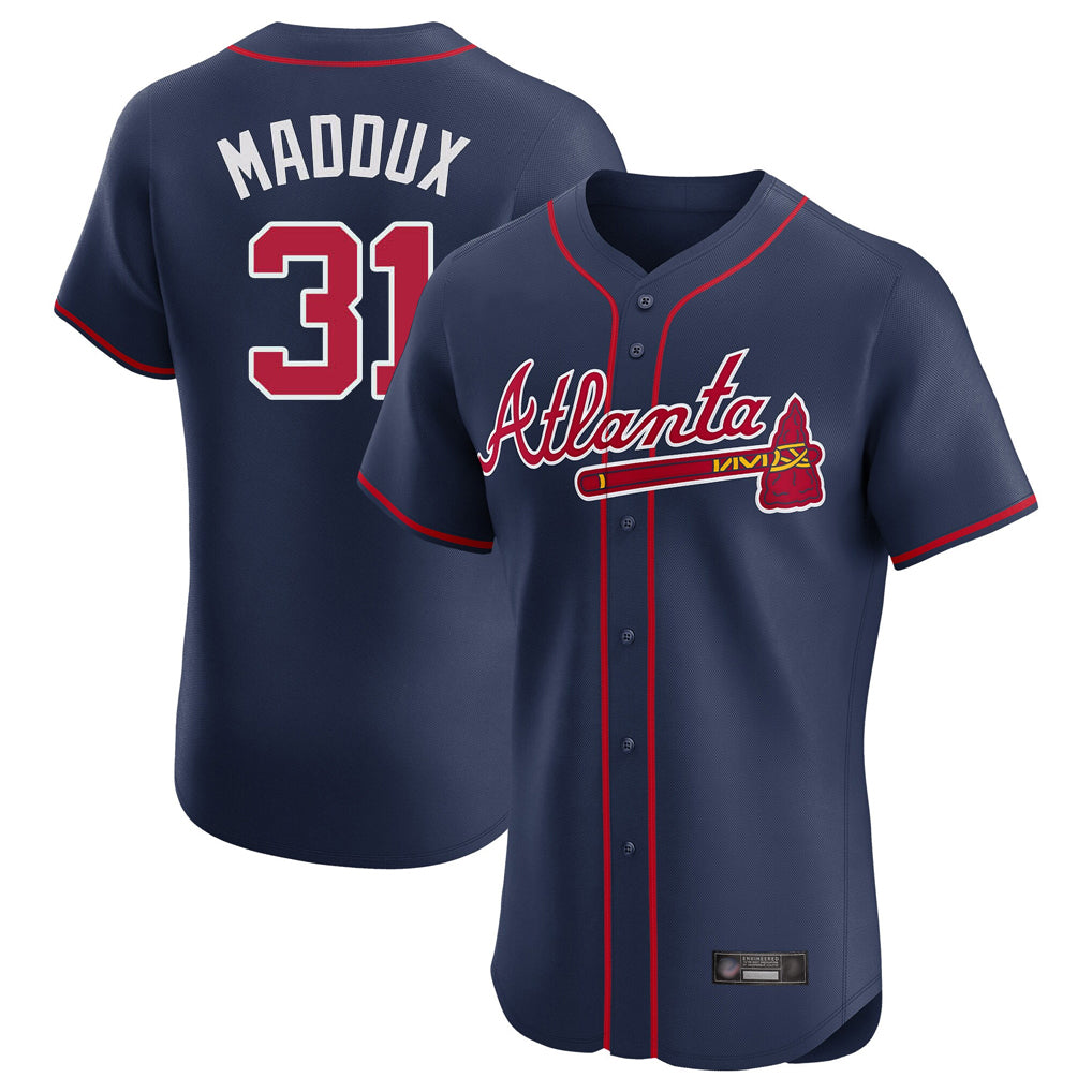 Atlanta Braves #31 Greg Maddux Player Navy BFRAILEY Limited Elite Home Game Stitched Jerseys