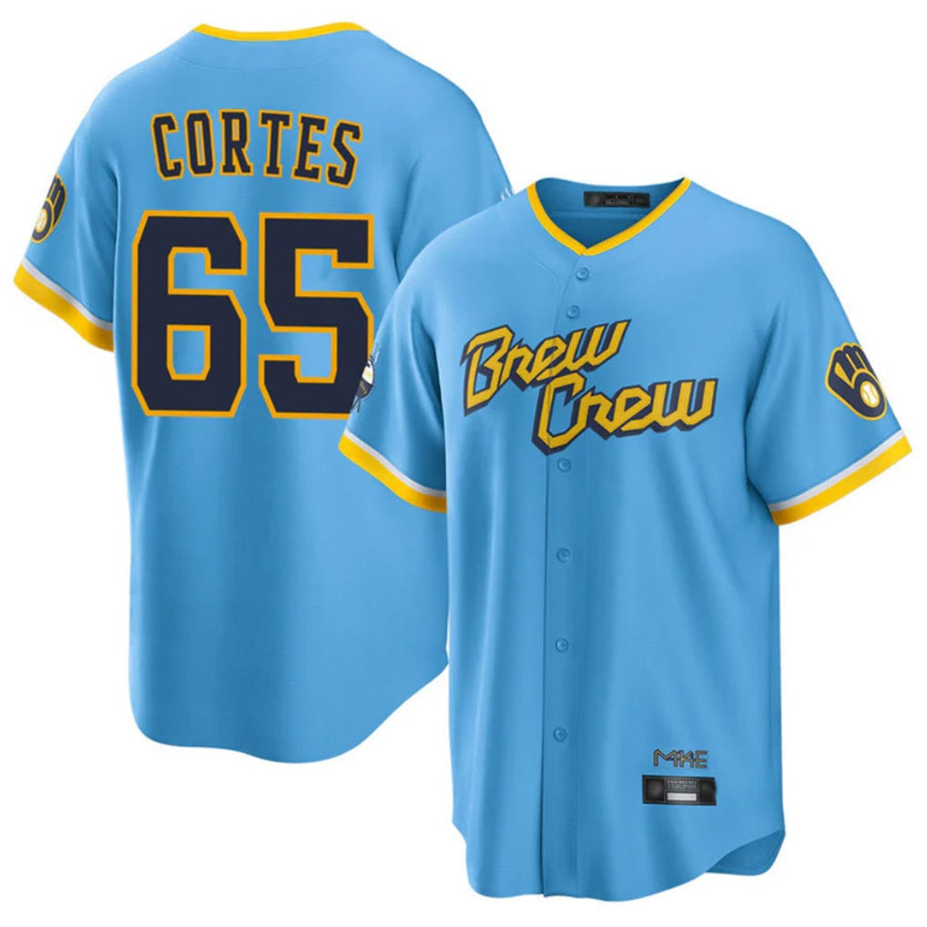 Milwaukee Brewers #65 Nestor Cortes Player Light Blue BFRAILEY City Connect Home Game Stitched Jerseys