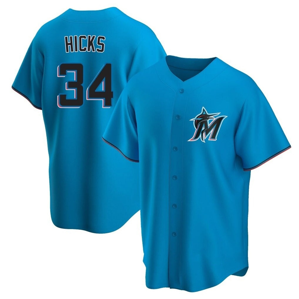 Miami Marlins #34 Liam Hicks Player Blue BFRAILEY Home Game Stitched Jerseys