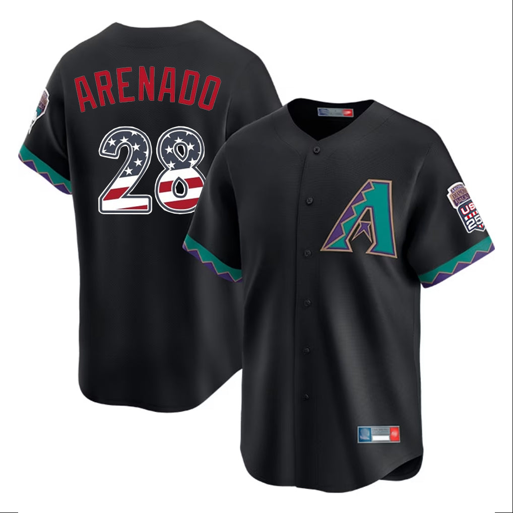Arizona Diamondbacks #28 Nolan Arenado Player Black BFRAILEY USA 250 Fourth of July Home Game Stitched Jerseys