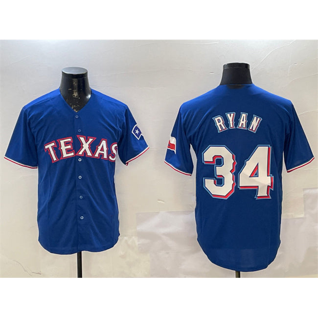 Texas Rangers #34 Nolan Ryan Royal BFRAILEY Cool Base Stitched Jersey