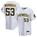 Milwaukee Brewers #53 Brandon Woodruff Player White BFRAILEY Stripes Home Limited Game Stitched Jerseys