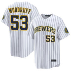 Milwaukee Brewers #53 Brandon Woodruff Player White BFRAILEY Stripes Home Limited Game Stitched Jerseys