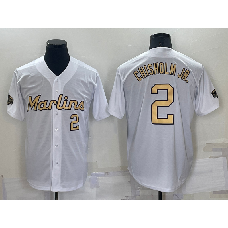 Miami Marlins #2 Jazz Chisholm Jr Number White BFRAILEY 2022 All Star Stitched Cool Base Jersey