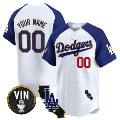 Custom Los Angeles Dodgers Vin & California Patch Gold Trim Vapor Premier Limited Jersey ¨C White 2 BFRAILEY