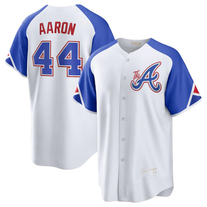 Atlanta Braves #44 Hank Aaron White BFRAILEY 2023 City Connect Cool Base Stitched Jersey