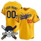 Custom Los Angeles Dodgers x One Piece Gold BFRAILEY Zoro Patch Vapor Premier Limited Jersey - Stitched
