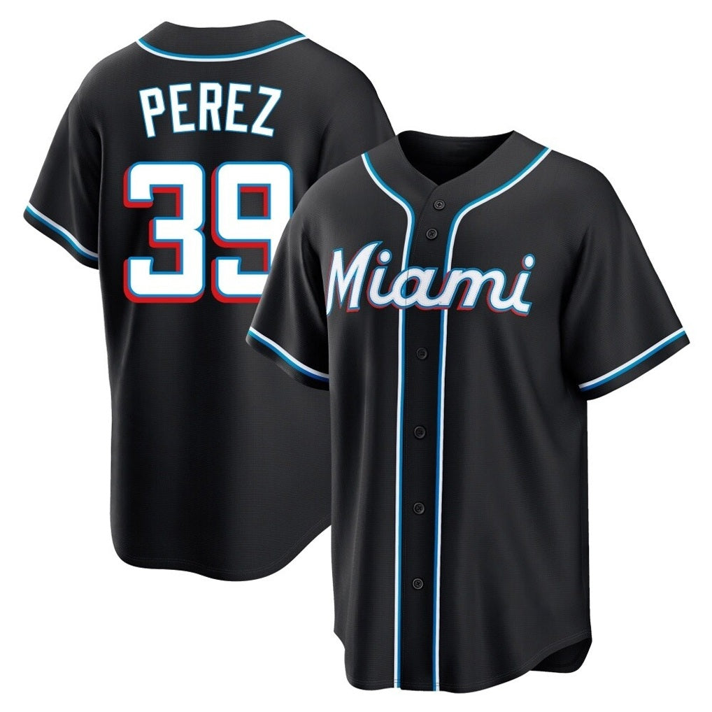 Miami Marlins #39 Eury Perez Player Black BFRAILEY Fashion Out Home Game Stitched Jerseys