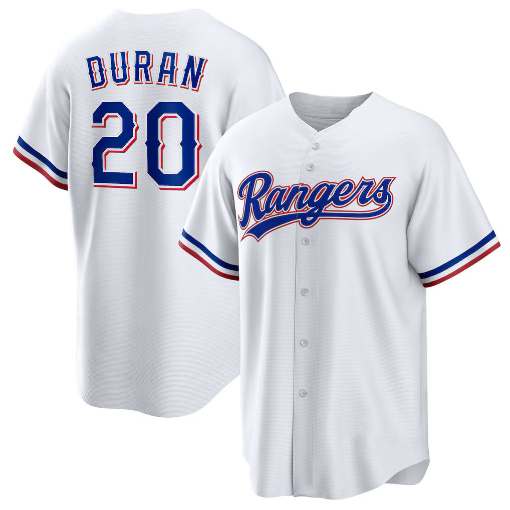 Texas Rangers #20 Ezequiel Duran White BFRAILEY Home Replica Jersey