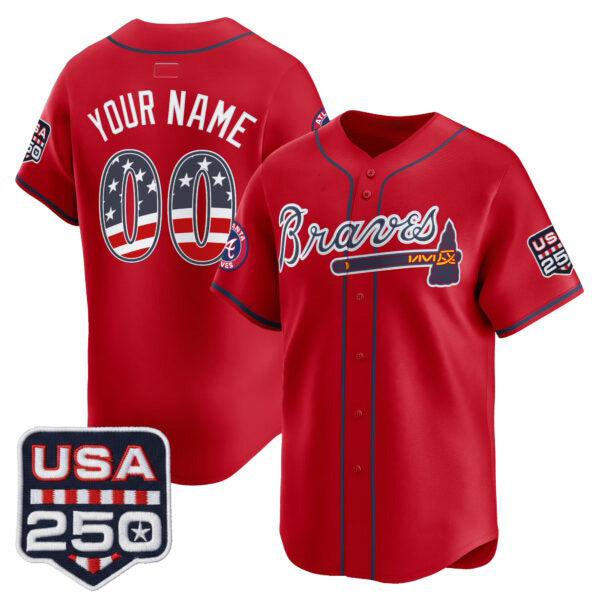 Custom Atlanta Braves Red BFRAILEY USA 250 Fourth of July Vapor Premier Limited Jersey ¨C All Stitched