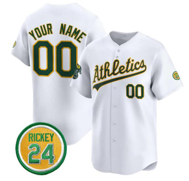 Custom Oakland Athletics Active Player White BFRAILEY Rickey Henderson Patch Vapor Premier Limited Stitched Jersey