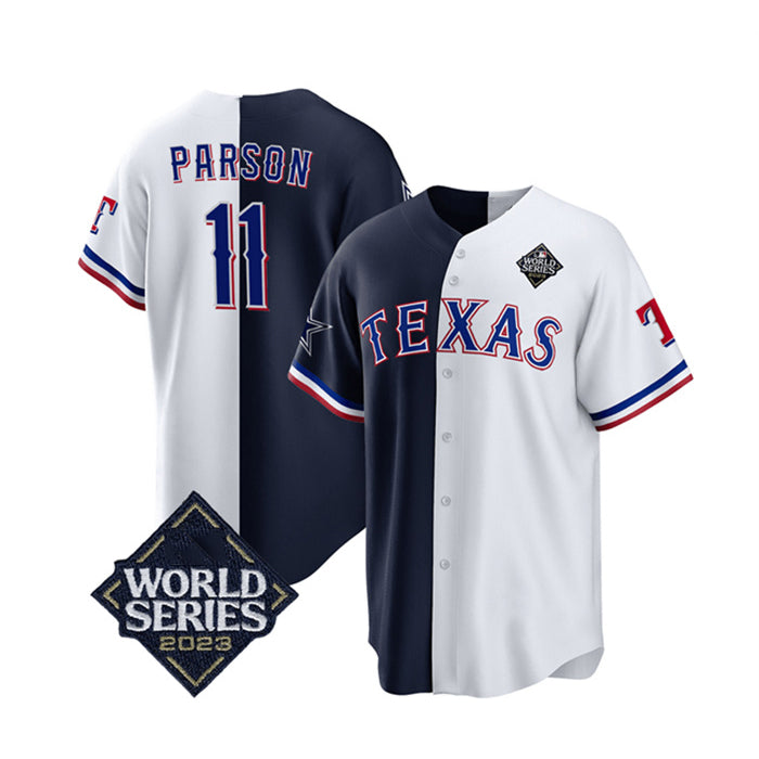 Texas Rangers & Cowboys #11 Micah Parsons Navy White BFRAILEY Splite 2023 World Series Splite Stitched Jersey