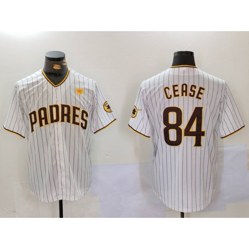 San Diego Padres #84 Dylan Cease White BFRAILEY Team Logo With PS Patch Stitched Cool Base Jersey