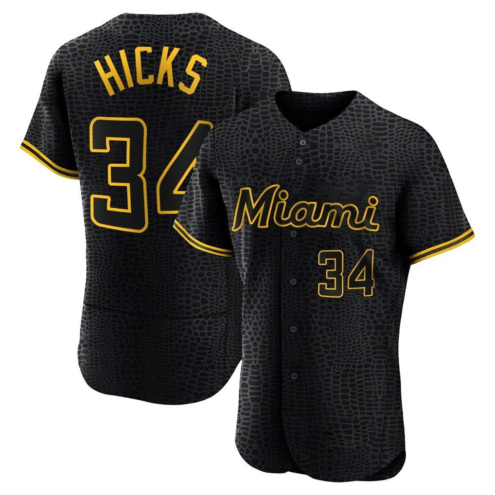Miami Marlins #34 Liam Hicks Player Black BFRAILEY Snake Skin City Home Limited Elite Stitched Jerseys