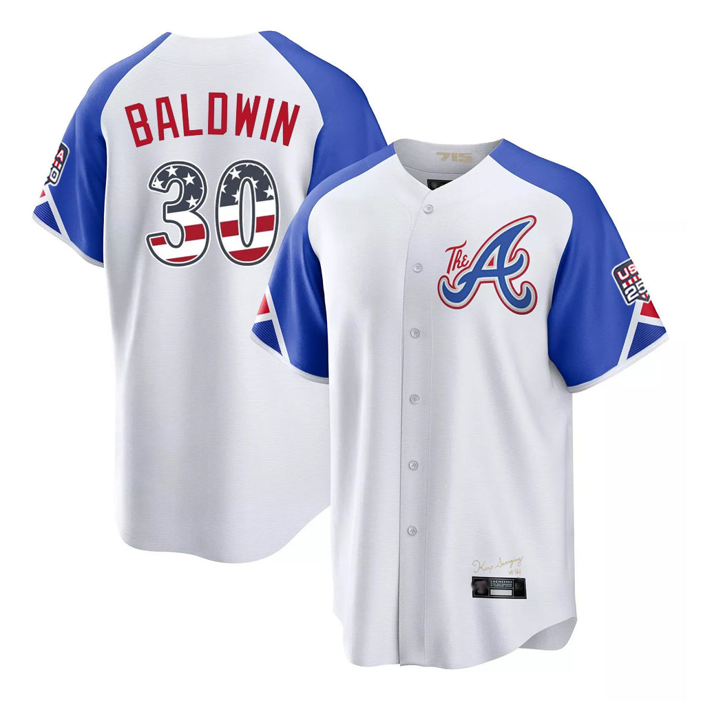 Atlanta Braves #30 Drake Baldwin Player White BFRAILEY USA 250 Fourth Of July City Connect Home Game Stitched Jerseys
