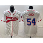 Atlanta Braves #54 Max Fried White BFRAILEY Cool Base With Patch Stitched Jersey