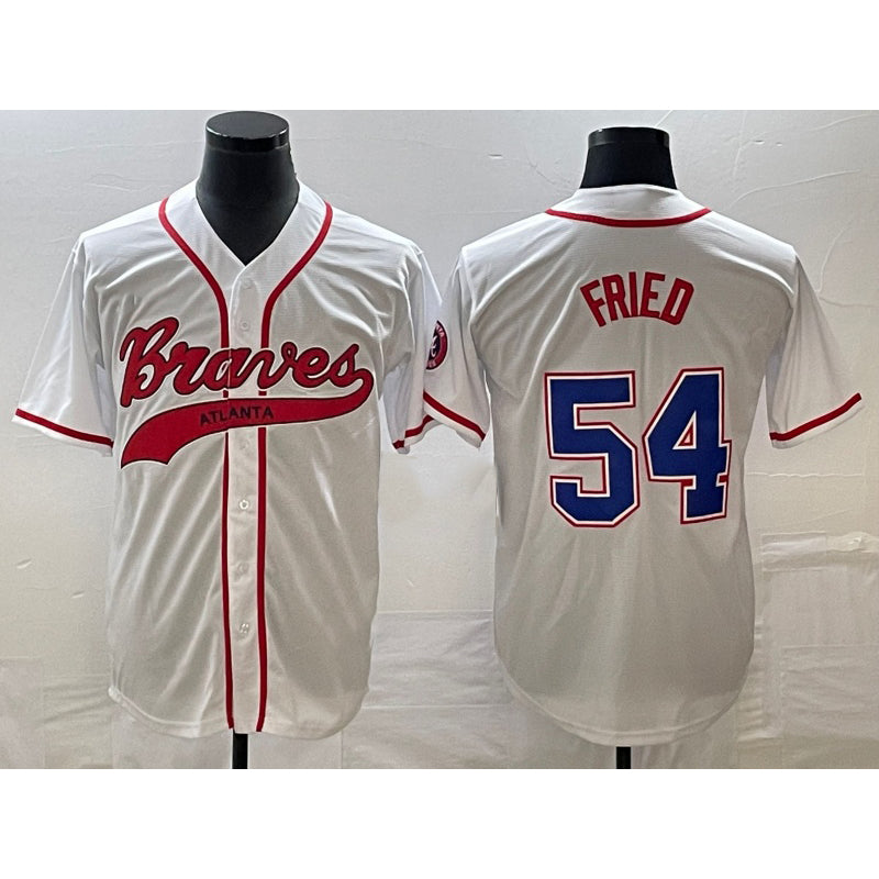 Atlanta Braves #54 Max Fried White BFRAILEY Cool Base With Patch Stitched Jersey