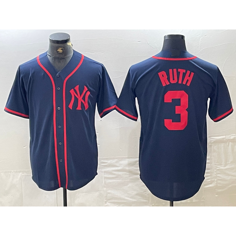 New York Yankees #3 Babe Ruth Navy Red BFRAILEY Fashion Cool Base Jersey