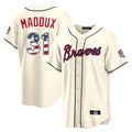 Atlanta Braves #31 Greg Maddux Player Cream BFRAILEY USA 250 Fourth Of July Limited Home Game Stitched Jerseys