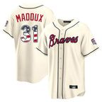 Atlanta Braves #31 Greg Maddux Player Cream BFRAILEY USA 250 Fourth Of July Limited Home Game Stitched Jerseys