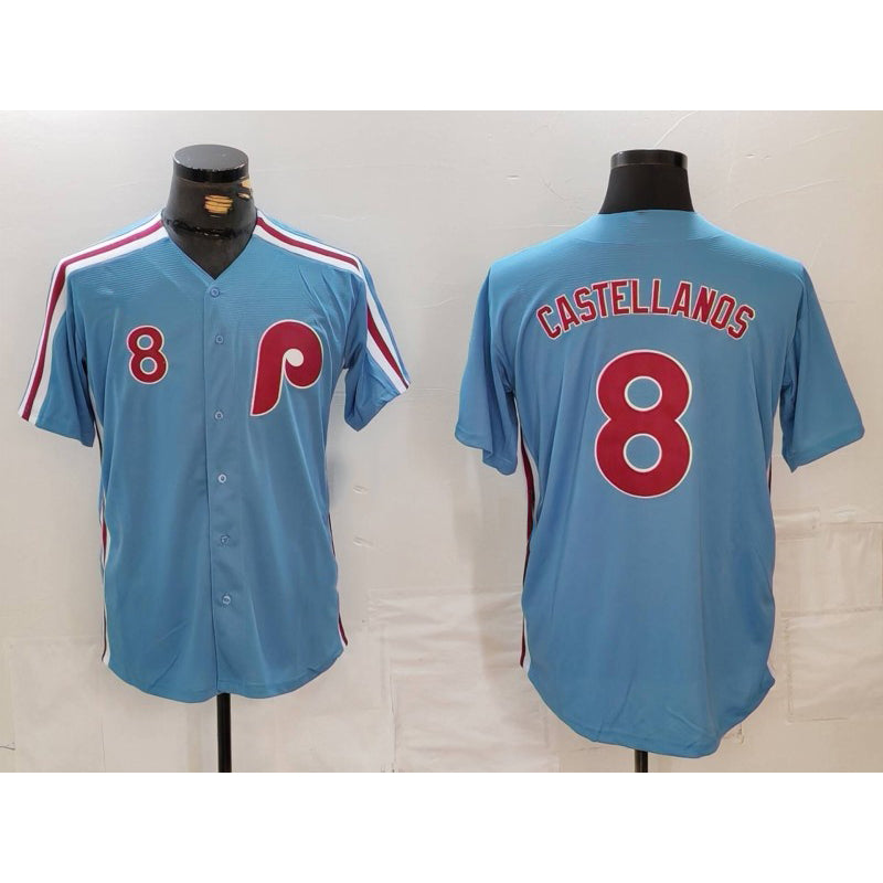 Philadelphia Phillies #8 Nick Castellanos Number Light Blue BFRAILEY Cooperstown Cool Base Jersey