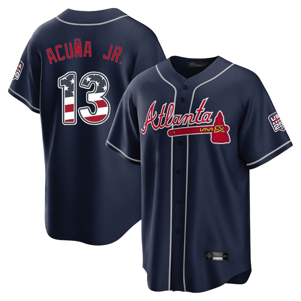 Atlanta Braves #13 Ronald Acuna Jr Player Navy BFRAILEY USA 250 Fourth Of July Limited Home Game Stitched Jerseys