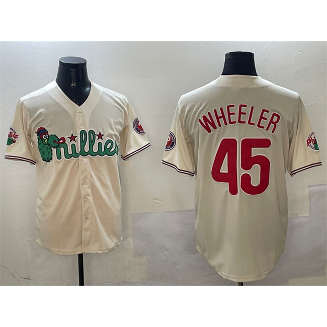 Philadelphia Phillies #45 Zack Wheeler Cream BFRAILEY Phanatic Limited Stitched Jersey
