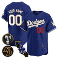 Custom Los Angeles Dodgers Vin Patch & Kobe Bryant Gold Trim Vapor Premier Limited Jersey V2 ¨C Royal BFRAILEY