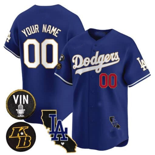 Custom Los Angeles Dodgers Vin Patch & Kobe Bryant Gold Trim Vapor Premier Limited Jersey V2 ¨C Royal BFRAILEY