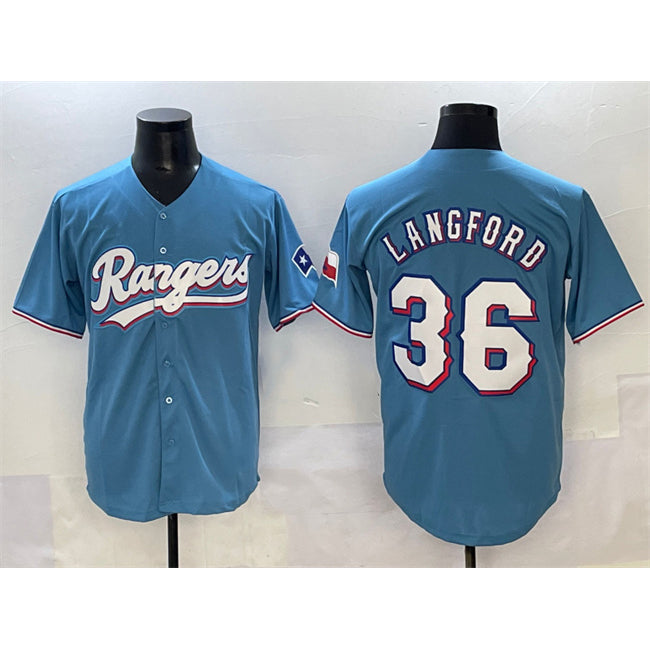 Texas Rangers #36 Wyatt Langford Blue BFRAILEY Limited Stitched Jersey