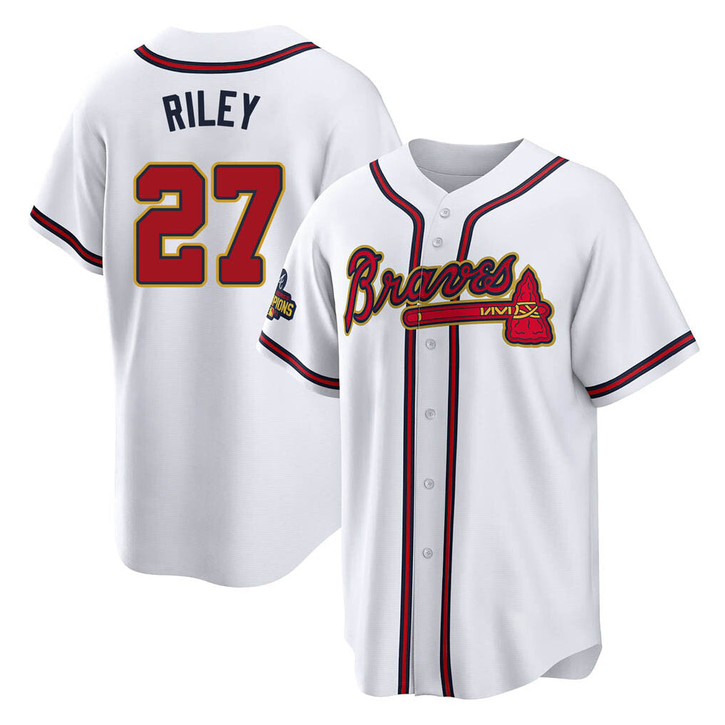 Atlanta Braves #27 Austin Riley Player White Gold BFRAILEY Home Game Stitched Jerseys