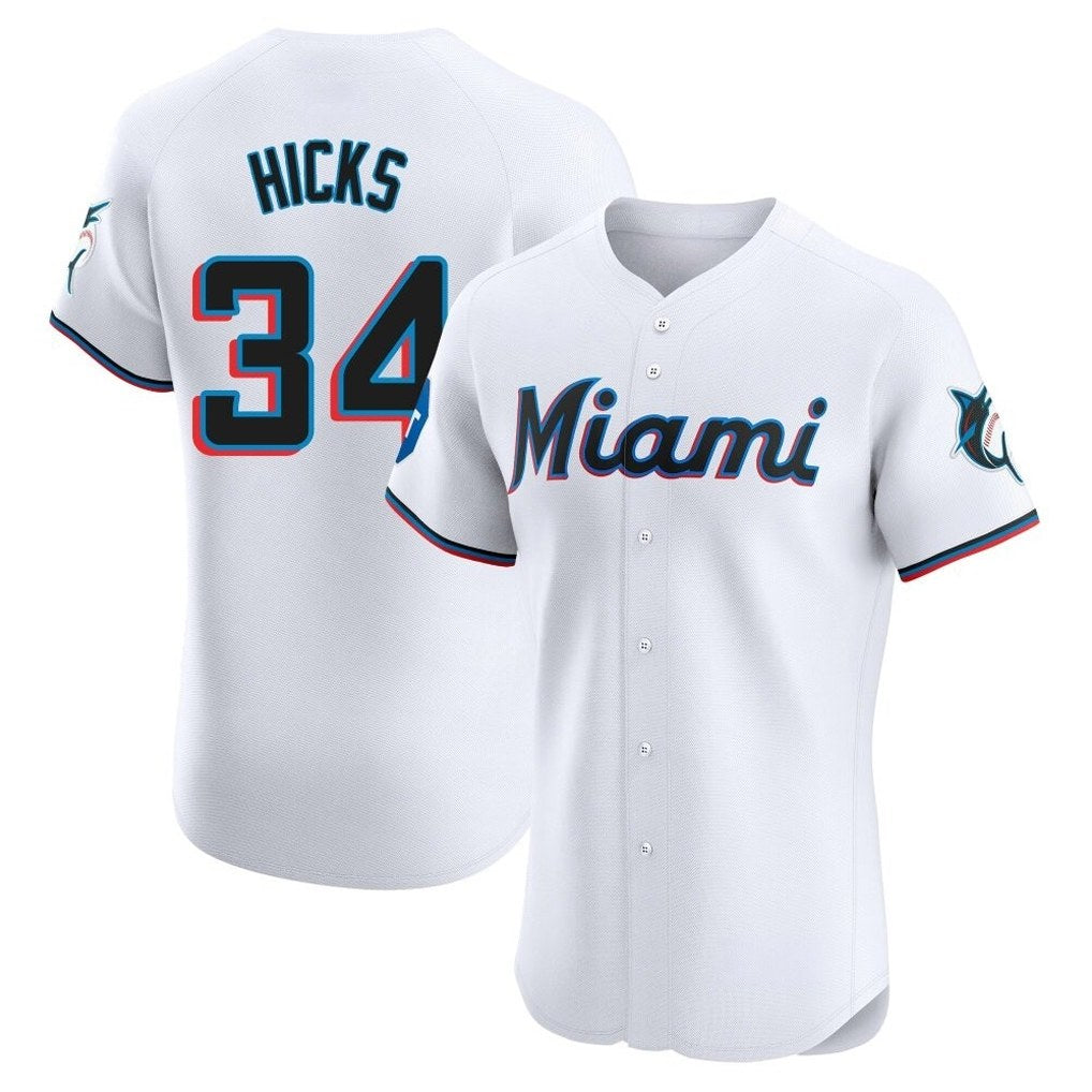 Miami Marlins #34 Liam Hicks Player White BFRAILEY Home Limited Elite Stitched Jerseys