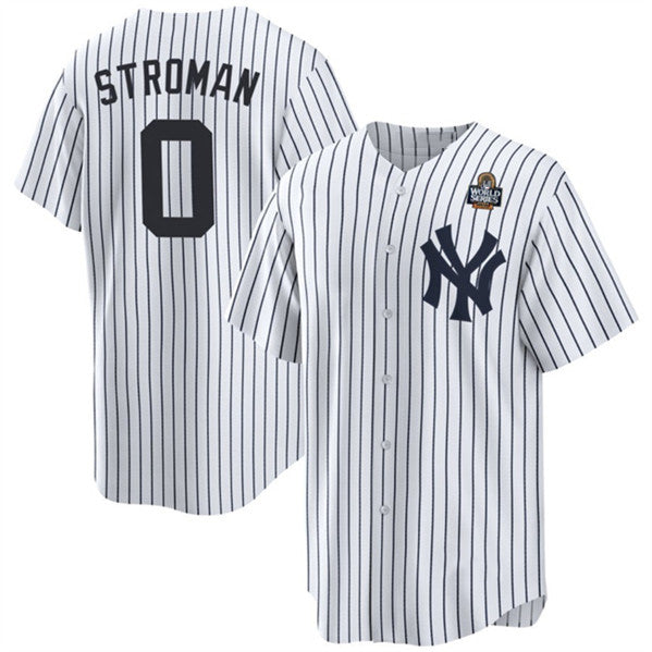 New York Yankees #0 Marcus Stroman White BFRAILEY 2024 World Series With Name Cool Base Stitched Jersey