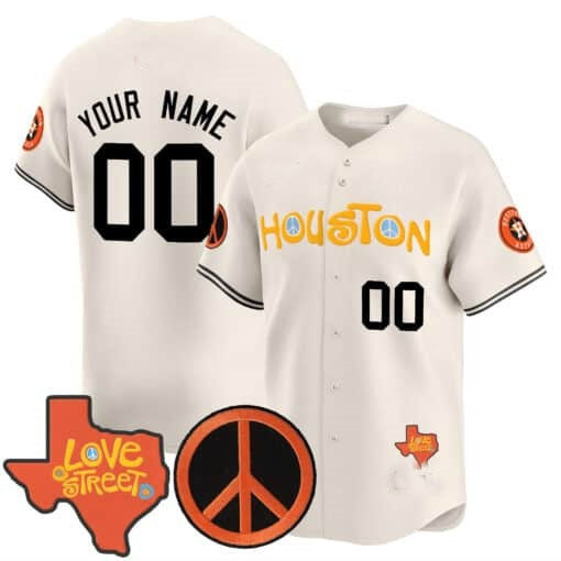 Custom Houston Astros  Love Street & Peace Sign Patch Vapor Premier Limited Jersey V2 ¨C Cream BFRAILEY