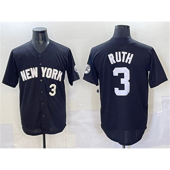 New York Yankees #3 Babe Ruth Black BFRAILEY Limited Stitched Jersey