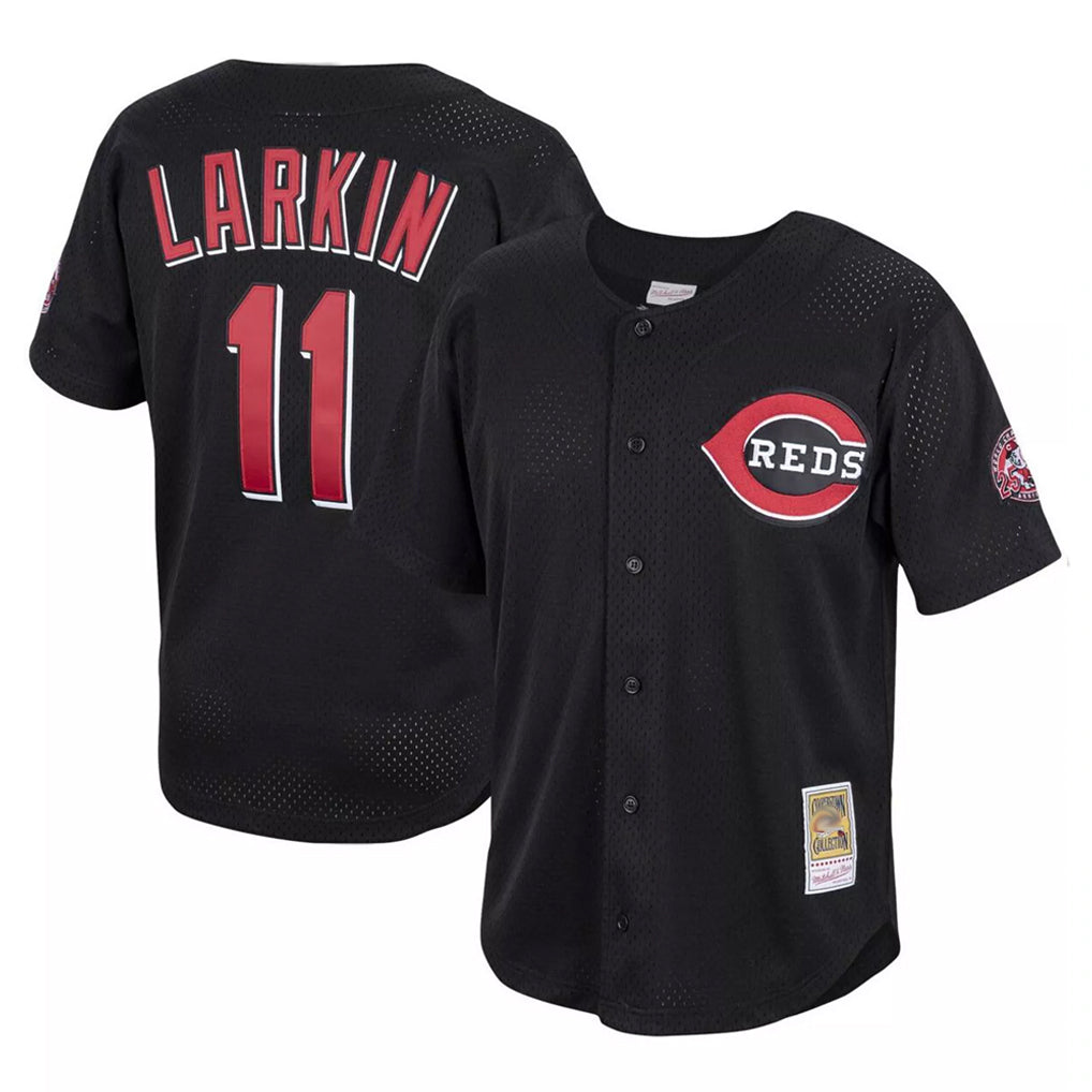 Cincinnati Reds #11 Barry Larkin Player Black BFRAILEY Mitchell & Ness Throwback Cooperstown Mesh Game Stitched Jerseys