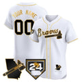 Custom Atlanta Braves 2024 Spring Training & Georgia Patch Vapor Premier Elite Jersey ¨CWhite Gold BFRAILEY