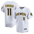 Milwaukee Brewers #11 Jackson Chourio Player White BFRAILEY Stripes Home Limited Game Stitched Jerseys