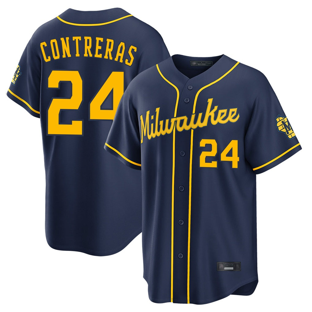 Milwaukee Brewers #24 William Contreras Player Navy BFRAILEY Home Stadium Game Stitched Jerseys