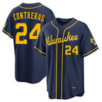 Milwaukee Brewers #24 William Contreras Player Navy BFRAILEY Home Stadium Game Stitched Jerseys